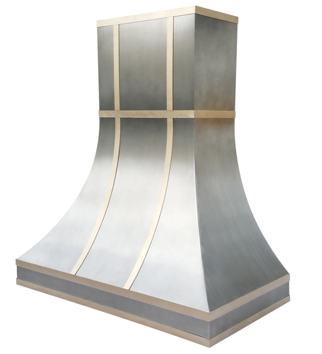 RHM Curved Stainless Steel Custom Range Hood with Brass Bands H35 for Mark