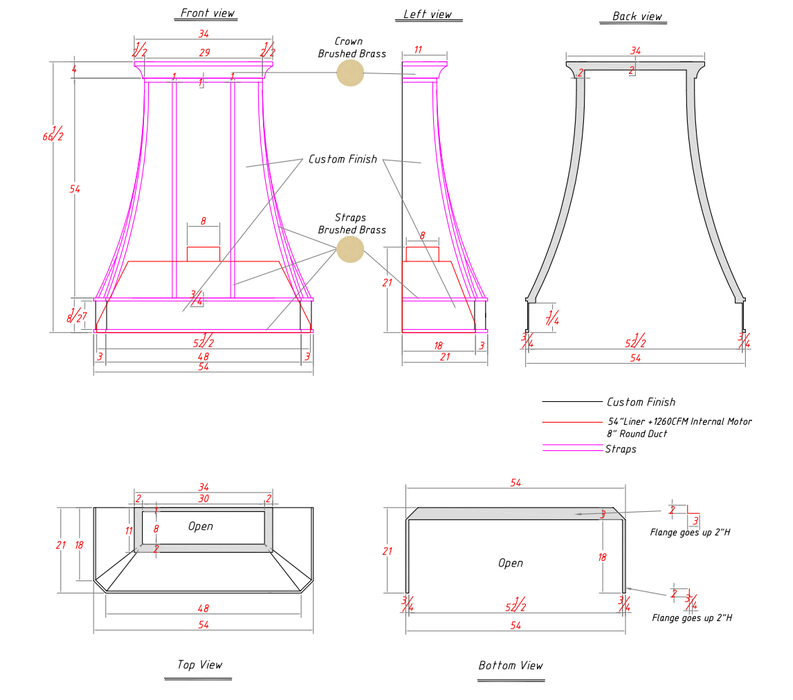 RHM Curved Custom Stainless Steel Range Hoods H3 for Kannan_50% Deposit