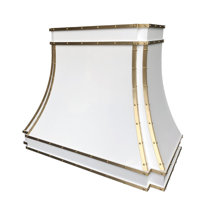 RHM Sweep White Stainless Steel Custom Range Hood with Brass Trims for  Melissa