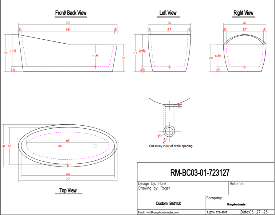 RHM Copper Pedestal Tub Double Wall Customizable BC03-01 for Sarah