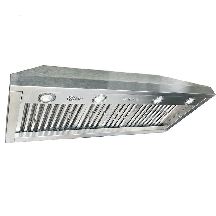 RHM Brushed Stainless Steel Custom Range Hood with Polished Bands H7-C3TRB for Louann