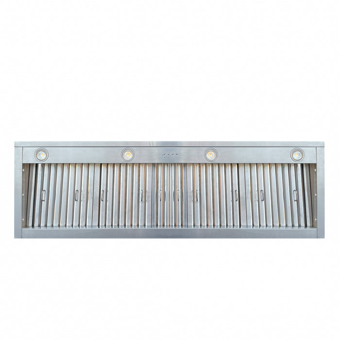 RHM Brushed Stainless Steel Kitchen Hood with Brass Bands 109"W x 30"H x 24"D With 60” Internal Motor (in-stock)