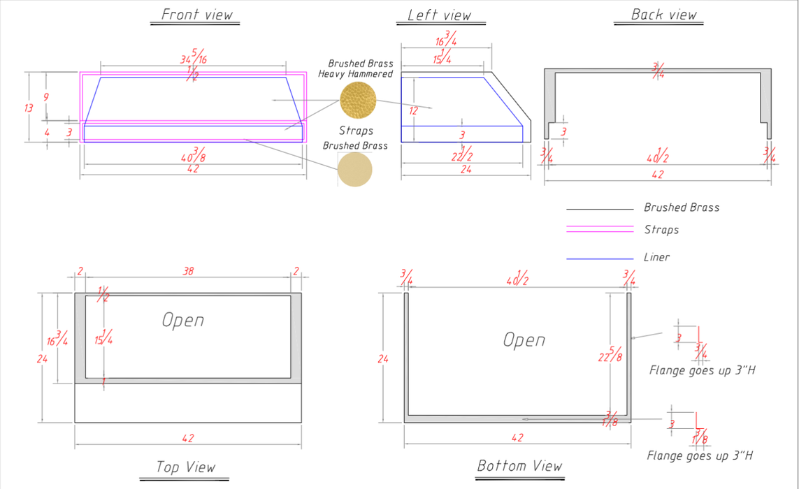 RHM Custom Hammered Brass Range Hood Angled Design H11 for Laura