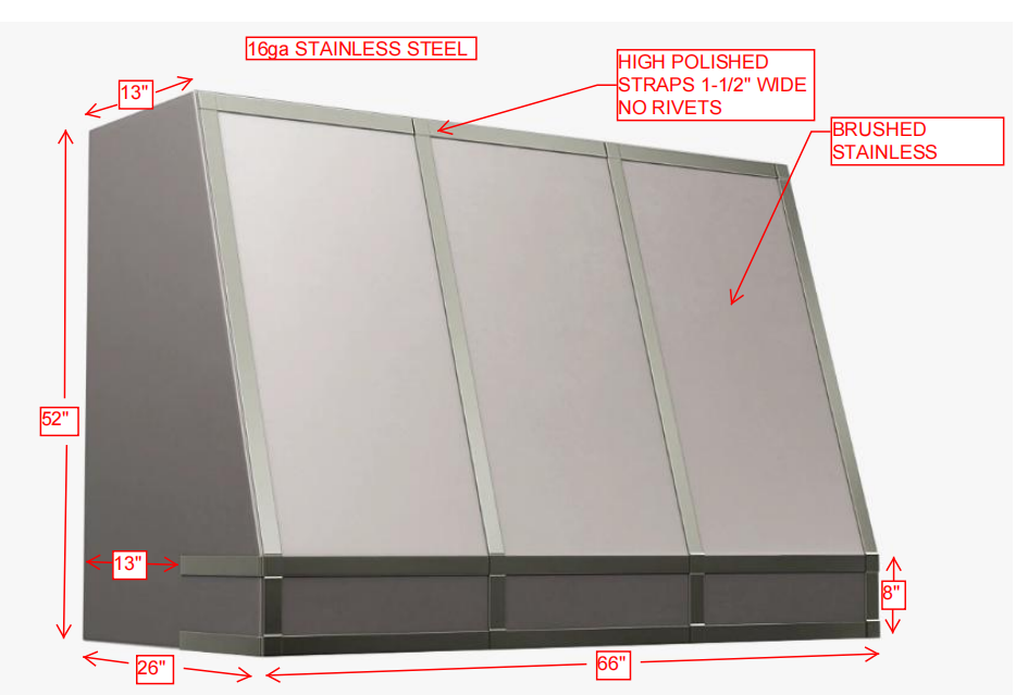 RHM Sloped Handcrafted Stainless Steel Custom Vent Hoods H11 for John - 50% deposit