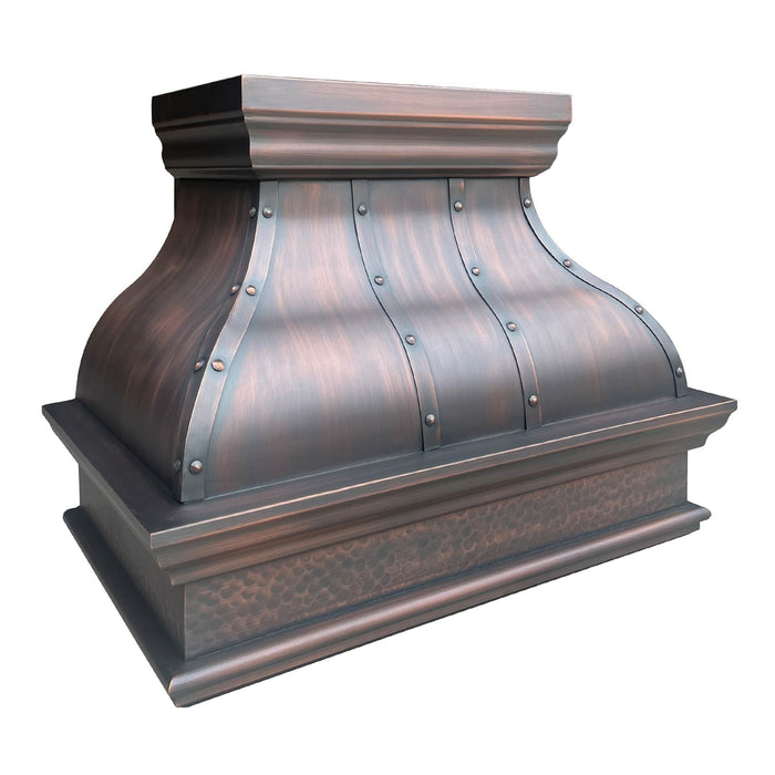 RHM Curve Bell Antique Custom Copper Kitchen Hood with Straps