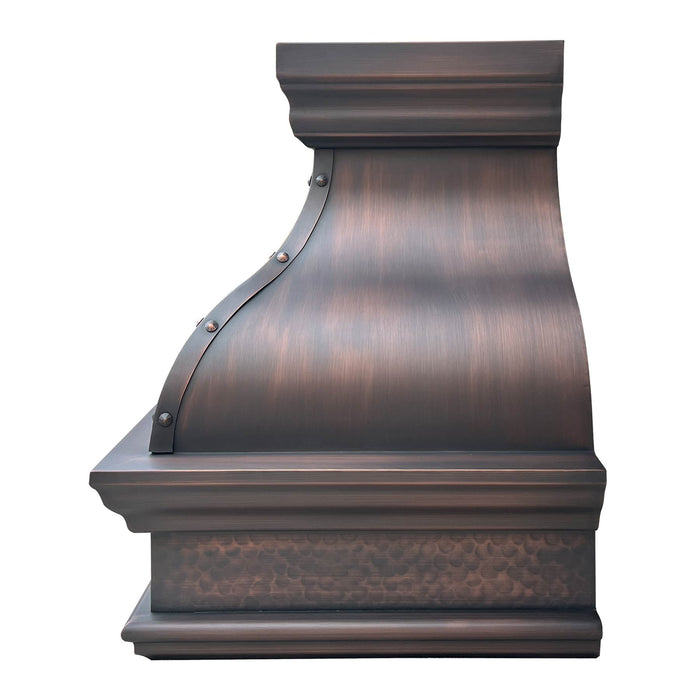 RHM Curve Bell Antique Custom Copper Kitchen Hood with Straps