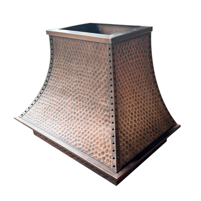 Antique Hammered Texture Custom Copper Hood 36''W x 27''H x 22'' D (in-stock)