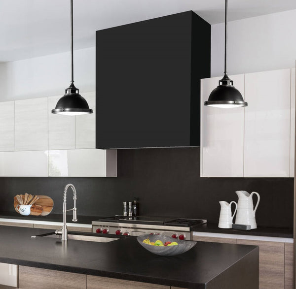 Black range hood simple modern box design for kitchen from RangeHoodMaster
