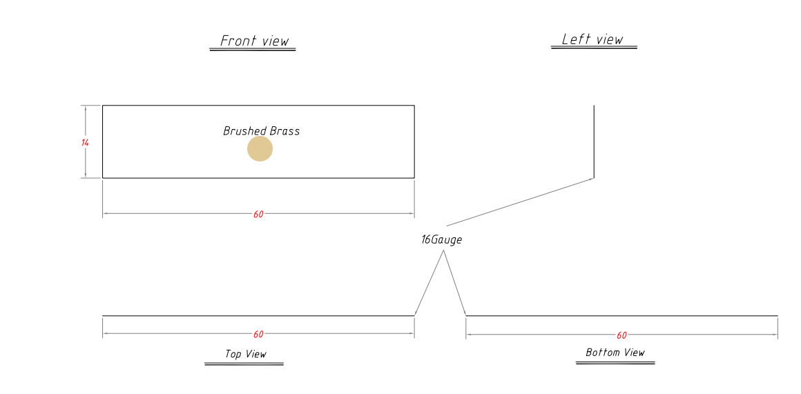 Add 14"x 60" Brushed Brass Price Difference for Eric