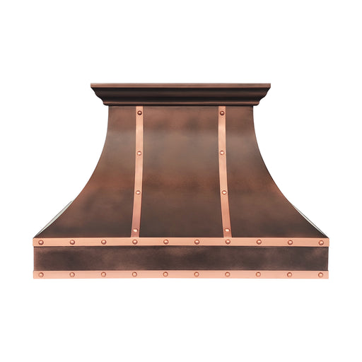 custom range hood with straps & rivets