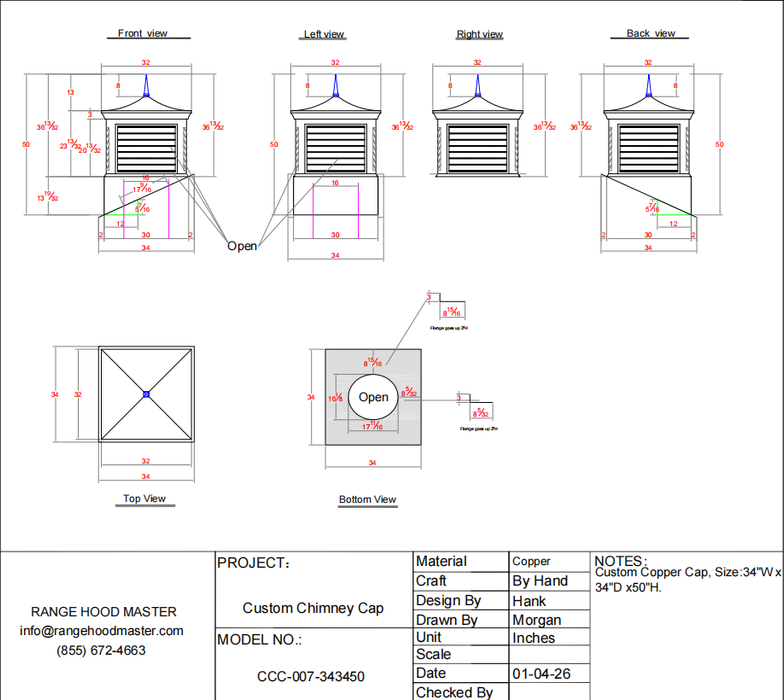 Custom Copper Chimney Cap CCC-007 for Viktoras