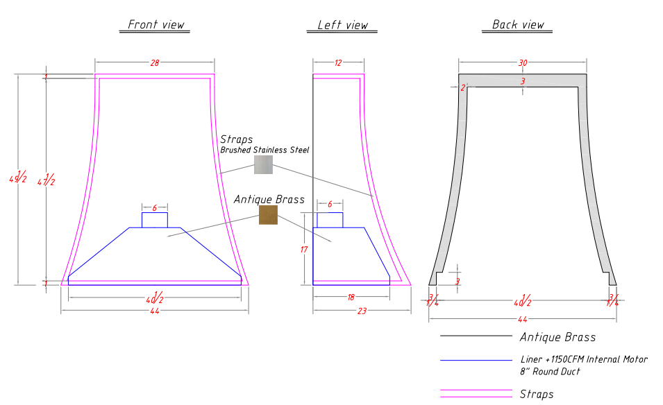 RHM Custom Curved Stainless Steel Design Kitchen Hoods H33 for RWI