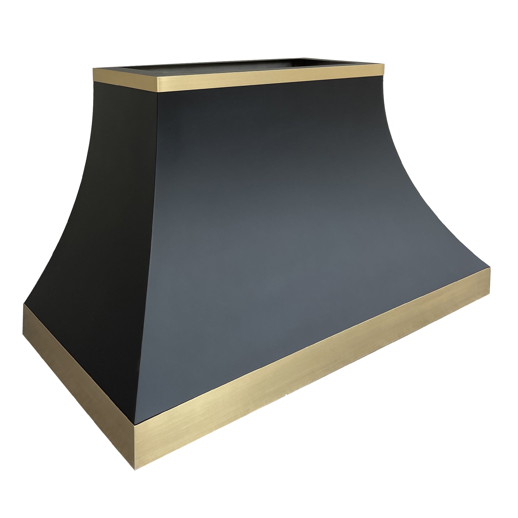 RHM Curved Stainless Steel Custom Range Hood with Brass Accents SH351