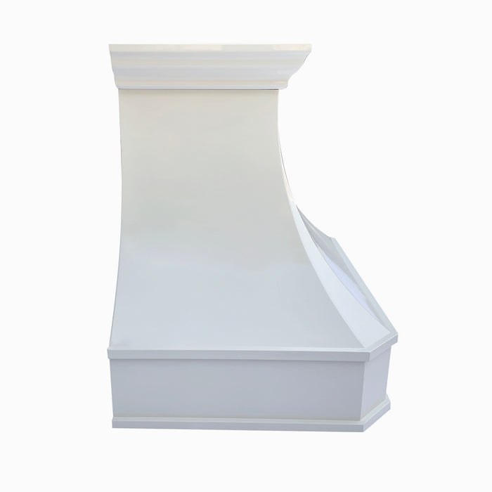 Curved Glossy White Stainless Steel Kitchen Range Hood with Corners and Crown SH3-C-2CWAC