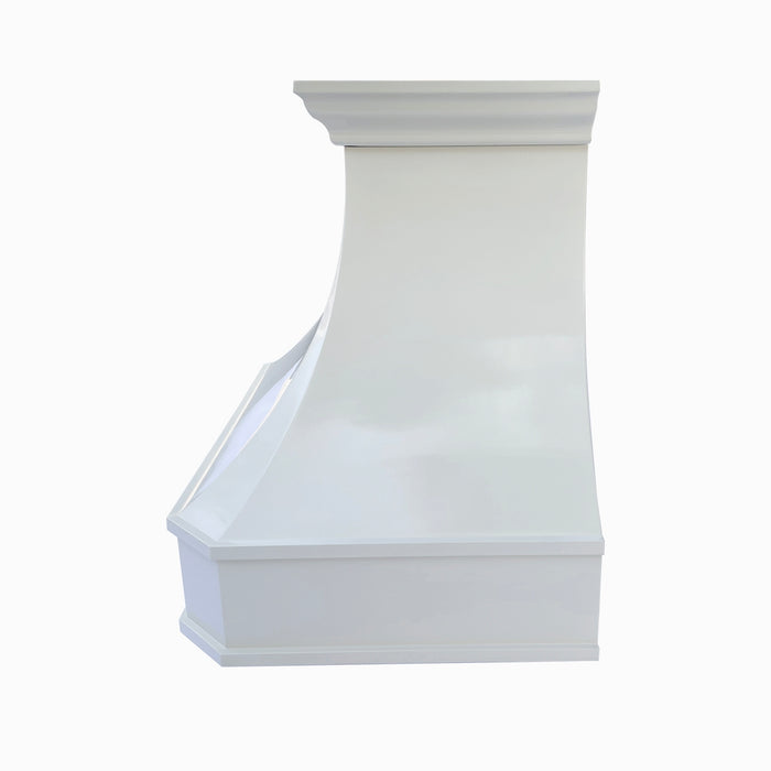 Curved Glossy White Stainless Steel Kitchen Range Hood with Corners and Crown SH3-C-2CWAC