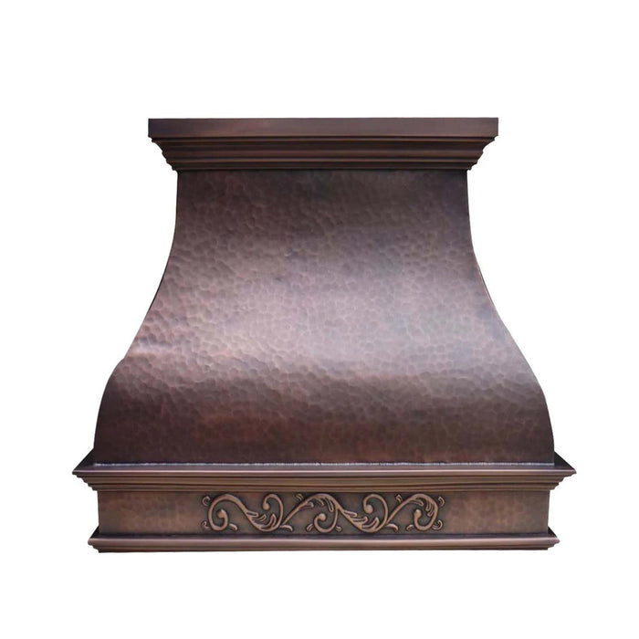 custom copper range hood with step trim