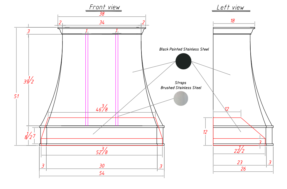 RHM Angled Black Stainless Steel Custom Range Hoods H3 for Lynn
