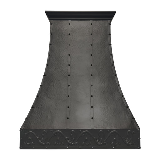 Rangehoodmaster heavy hammered copper range hood with apron  rivets