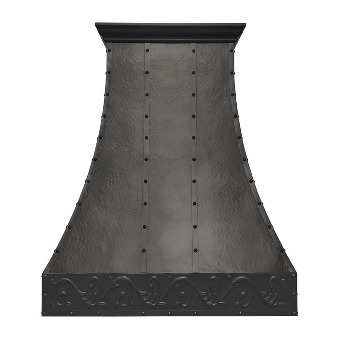 Rangehoodmaster heavy hammered copper range hood with apron  rivets