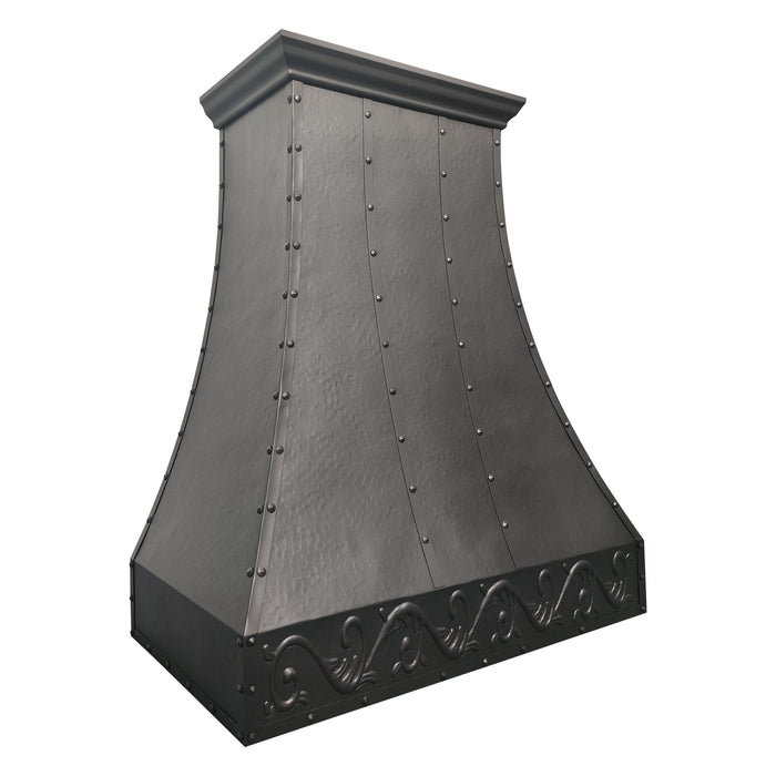 Rangehoodmaster heavy hammered copper range hood with apron  rivets