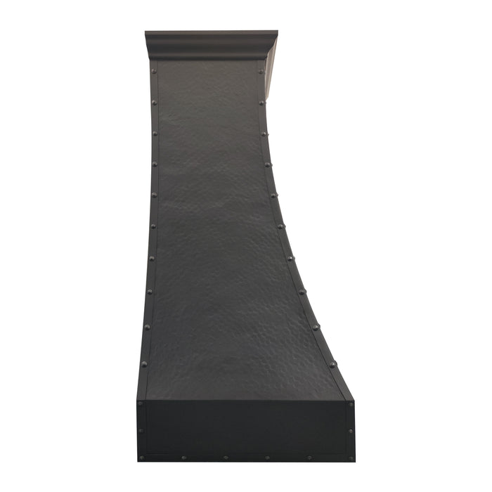 Rangehoodmaster heavy hammered copper range hood with apron  rivets