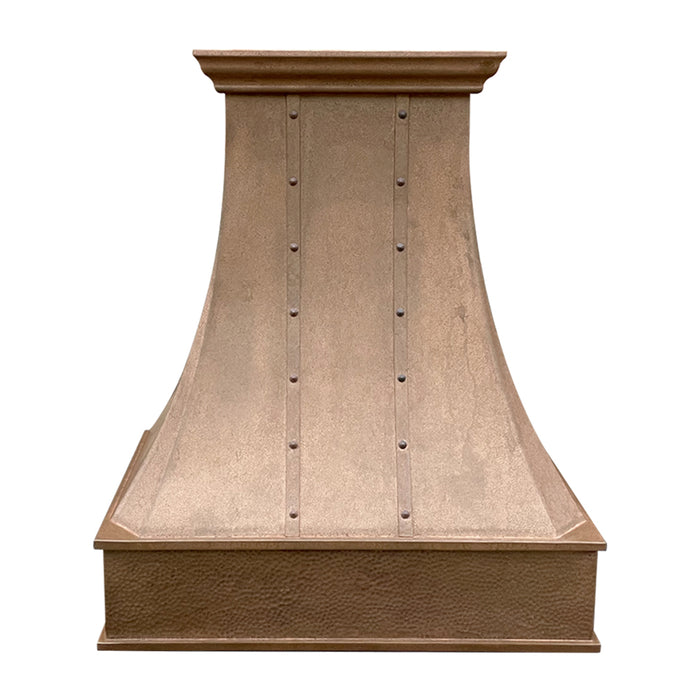 Farmhouse Custom Copper Vent Hood with Bands and Hammered Apron CT-VHTR