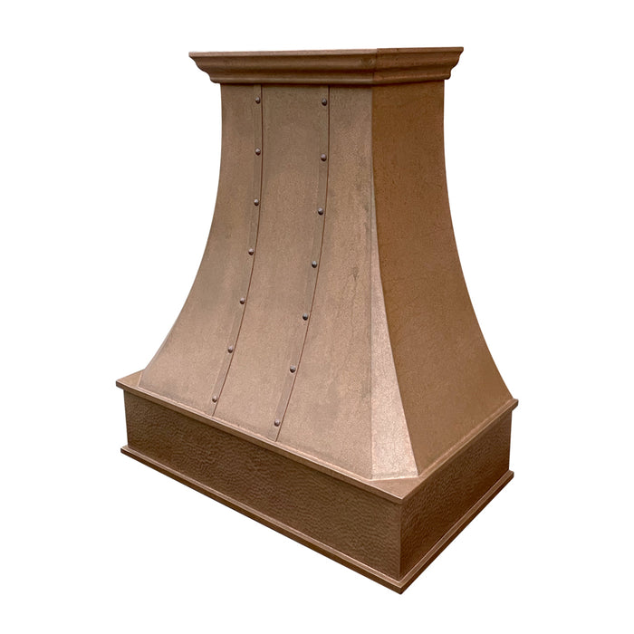 Farmhouse Custom Copper Vent Hood with Bands and Hammered Apron CT-VHTR