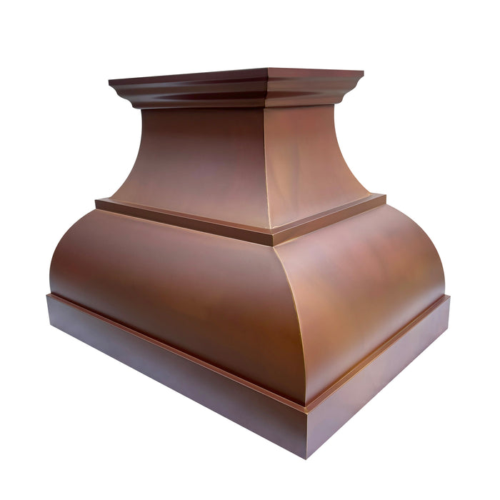 Fired Patina Copper Island Mount Kitchen Range Hood 36" W x 27" H VH01  (in-stock)