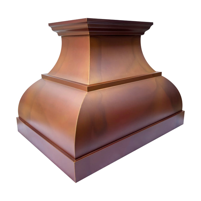 Fired Patina Copper Island Mount Kitchen Range Hood 36" W x 27" H VH01  (in-stock)