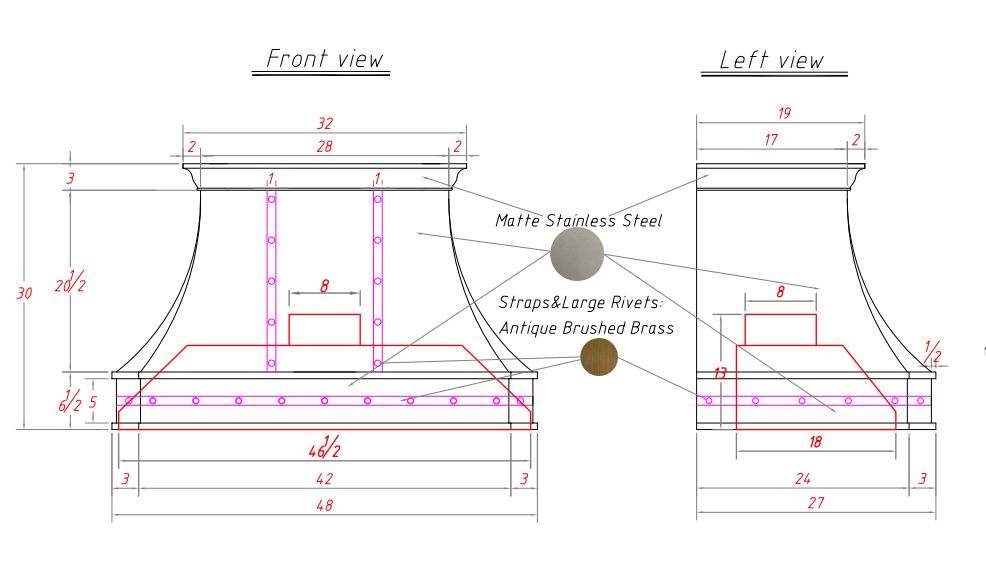 RHM Custom Stainless Steel Vent Hoods H3 for Bill-50% balance