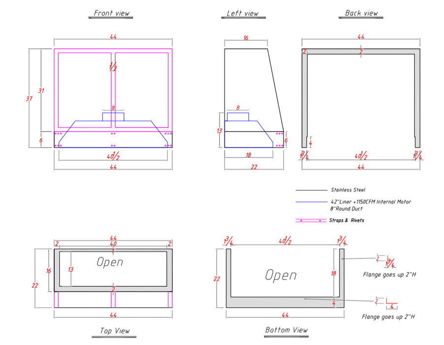 RHM Custom Stainless Steel Range Hood H11 for Dani's Project