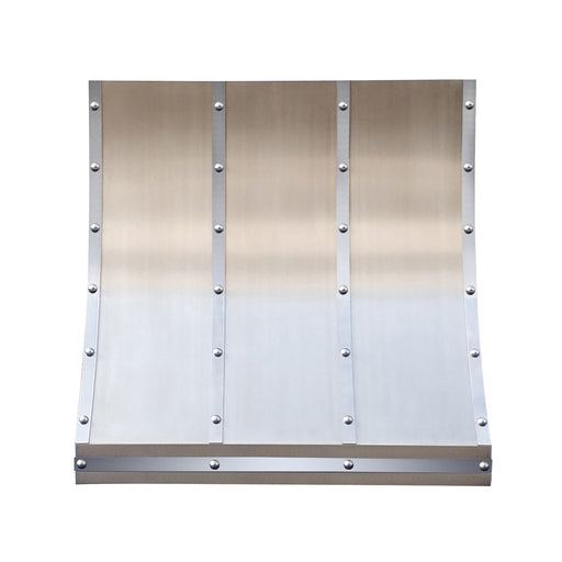 stainless steel range hood with straps and rivets