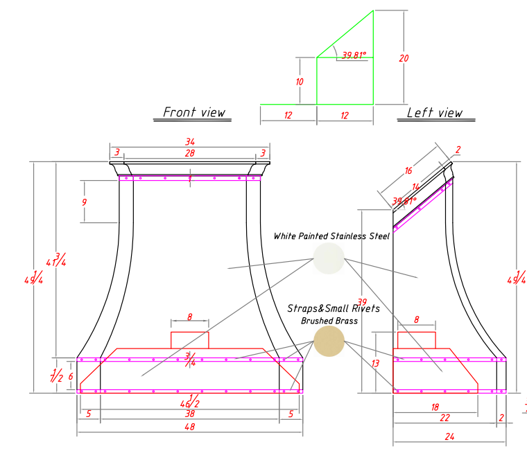 RHM Custom Stainless Steel Range Hood H33-C4BTR-1 for Sheryl