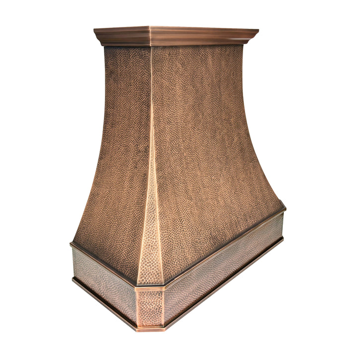 Medium Patina Hammered Copper Wall Mount Range Hood 42" W x 48" H VH03  (in-stock)