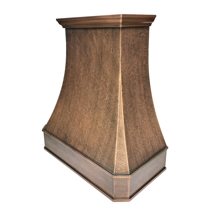 Medium Patina Hammered Copper Wall Mount Range Hood 42" W x 48" H VH03  (in-stock)
