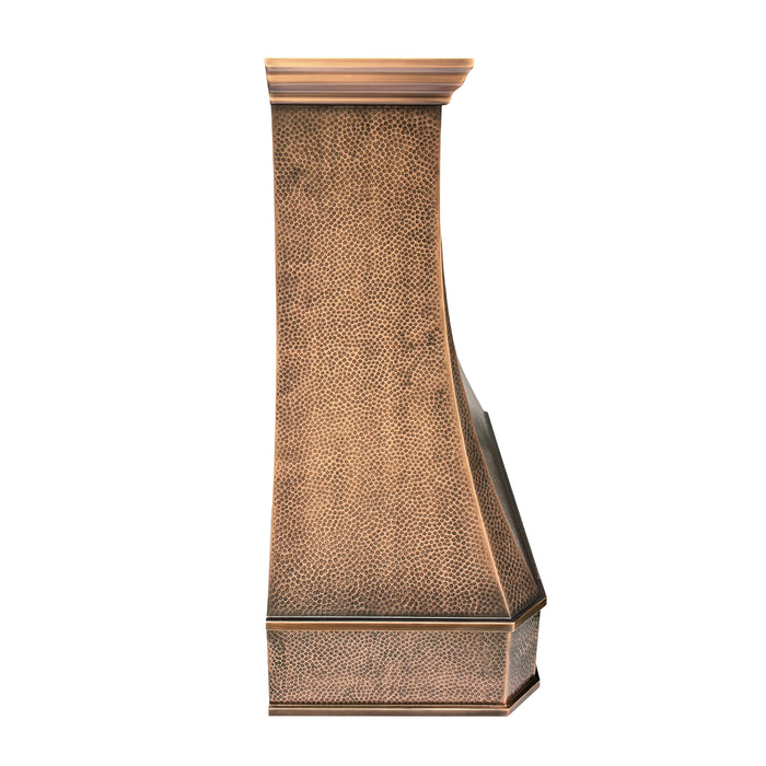 Medium Patina Hammered Copper Wall Mount Range Hood 42" W x 48" H VH03  (in-stock)