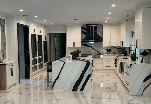 custom modern black stainless steel range hood with mirror bands and rivets from RangeHoodMaster