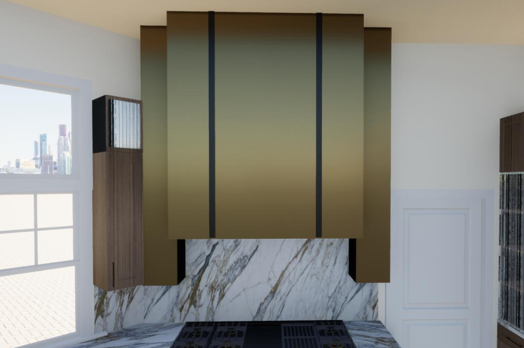 RHM Curved Custom Stainless Steel Range Hood and Side Elements for Brenda