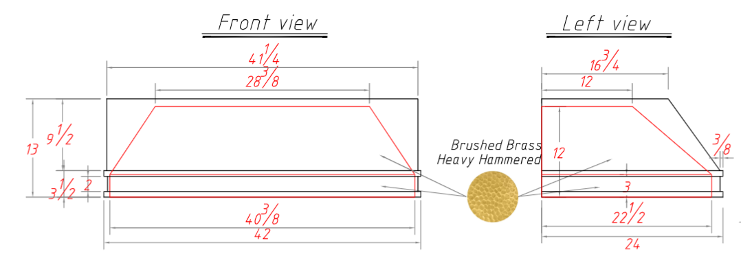 RHM Custom Hammered Brass Range Hood Angled Design H11 for Laura_50% deposit