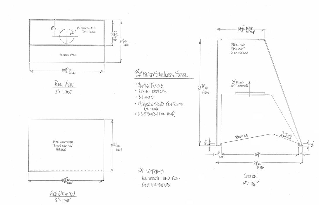 RHM Angled Stainless Steel Custom Range Hoods H11 for Chef's Kitchen Hood