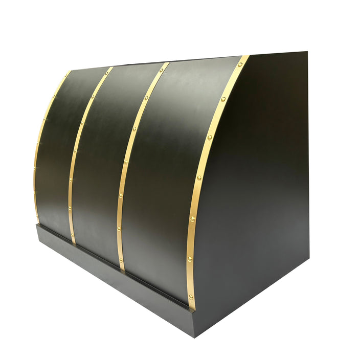 RHM-Barrel Shaped Stainless Steel Range Hoods with Brass Strap 48"W x 33"H x 24"D (in-stock)