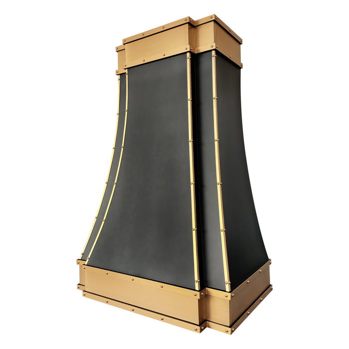 RHM-Black Stainless Steel Custom Hood with Gold Trim 34''W x 22''D x 51''H H33-3A5RM (In Stock)
