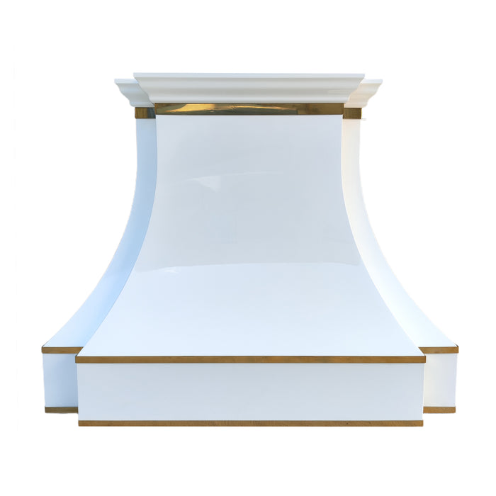 RHM-Sweep White Stainless Steel Custom Range Hood with Gold Trim 48W x 21D x 39H SH33-C4BTR-YK (In Stock)