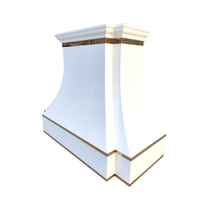 RHM-Sweep White Stainless Steel Custom Range Hood with Gold Trim 48W x 21D x 39H SH33-C4BTR-YK (In Stock)