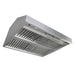 Side angled exterior of BH01 36” weatherproof outdoor hood insert with stainless steel baffle filters, 1050 CFM internal motor liner for custom metal range hood