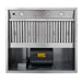 Interior view of BH01 36" outdoor range hood insert, integrated weatherproof 1050 CFM internal motor, LED lights and control knobs for outdoor BBQ custom metal vent hood"