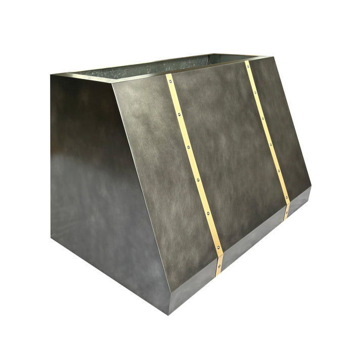 RHM Angled Stainless Steel Custom Metal Range Hoods with Bands 36W x 24D x 24H SH11-4TR-B (In Stock)