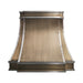 Antique brushed brass curved custom range hood with brushed stainless steel straps at rangehoodmaster