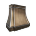 Antique brushed brass curved custom range hood with brushed stainless steel straps at rangehoodmaster