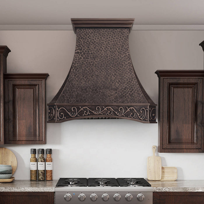 RHM Antique Copper Custom Sweep Range Hood with Arch CT-VH03A-Arch